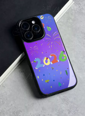 苹果17promax马年烟花玻璃手机壳马年新年祝福有钱适用苹果华为P80ULTRA三星S25ULTRA荣耀300PROIQOO15