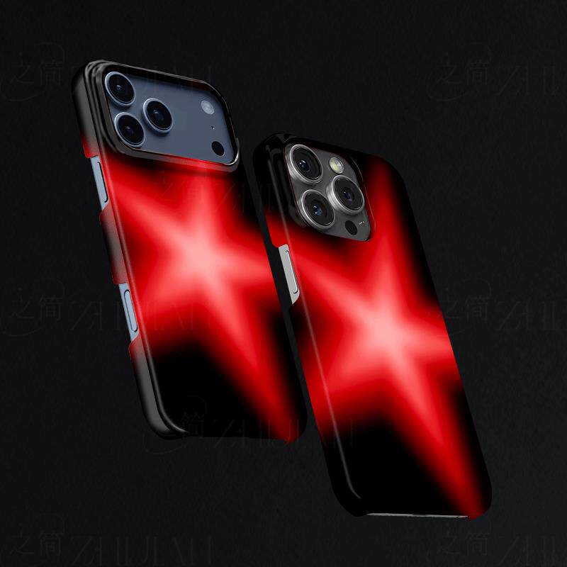 红色发光五星磨砂磁吸手机壳大孔亮面硬壳适用苹果iphone18promax华为PURAXVIEW华为NOVA12ULTRA荣耀300ULTRA