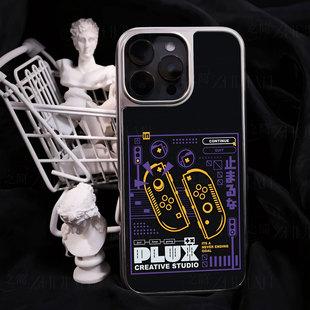 黄紫游戏手柄手机壳大孔电镀黑框碳纤纹二合一磁吸适用苹果17promax华为PURA70PROPLUSPURA80PROPLUSMATE60PR