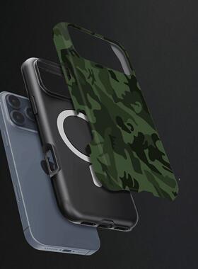绿色迷彩纹硬壳磨砂磁吸手机壳适用苹果iphone17promax华为P70ULTRA小米17PROMAXP60pro荣耀MAGIC7PRO