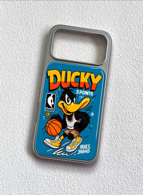 卡通鸭篮球手机壳大孔电镀黑框碳纤维二合一玻璃适用苹果17promax华为PURA80ULTRA小米14PROPURA70PROPLUS
