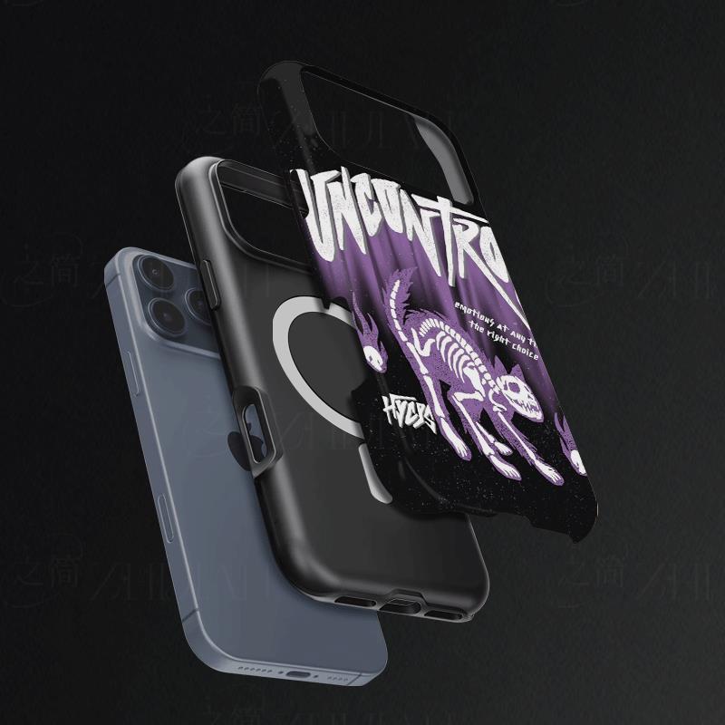 骷髅猫涂鸦磨砂磁吸手机壳大孔亮面硬壳适用苹果iphone18promax华为PURAXVIEWOPPOFINDX9ULTRAOPPORENO7SE