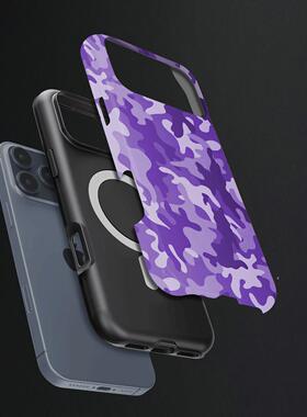 紫色迷彩纹硬壳磨砂磁吸手机壳适用苹果iphone17promax华为MATE80PROMAXmate80pro荣耀500pro三星S25PLUS