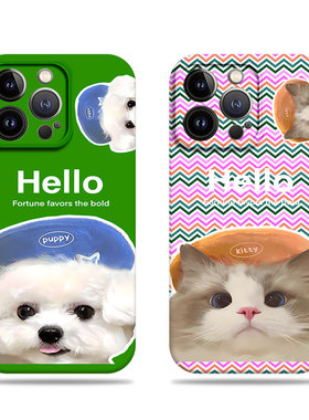 苹果17promax带帽猫咪狗狗菲林情侣手机壳适用苹果华为P80ULTRA真我GT7NOVA14PROVIVOY200IIQOOZ8X