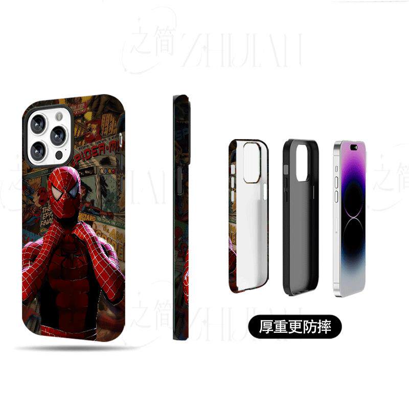蜘蛛侠漫画墙磨砂磁吸手机壳大孔亮面硬壳适用苹果iphone18promax华为PURAXVIEWOPPORENO15CVIVOX200PROMINI