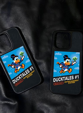 像素唐老鸭手机壳大孔电镀黑框碳纤纹二合一磁吸适用苹果17promax华为PURA80ULTRA小米14PROPURA70PROPLUS