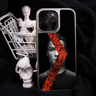 C罗红豹拼接手机壳大孔电镀黑框碳纤纹二合一磁吸适用苹果17promax华为PURA80PROPLUS小米14PROPURA70ULTRA