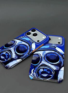 蓝色防毒面具硬壳磨砂磁吸手机壳适用苹果iphone17promax华为荣耀MAGIC8PROVIVOX300PRO三星S25PLUS小米14pro
