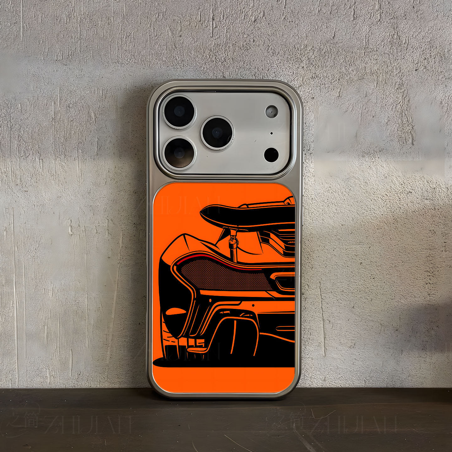 橙色跑车尾部手机壳大孔电镀黑框碳纤纹二合一磁吸适用苹果17promax华为PURA80ULTRAPURA70ULTRA小米15PRO