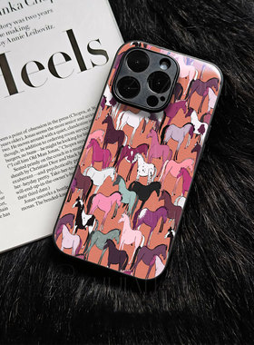 苹果17promax多彩马群玻璃手机壳马年新年祝福有钱适用苹果华为荣耀400PRO畅享80PROVIVOY300TMATE80PROMAX