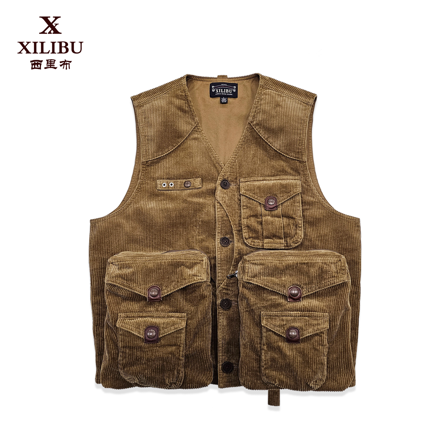 西里布复古灯芯绒户外猎装马甲