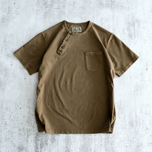非rrl T恤全棉原创设计偏领休闲新品 西里布夏季 复古驼色亨利领短袖