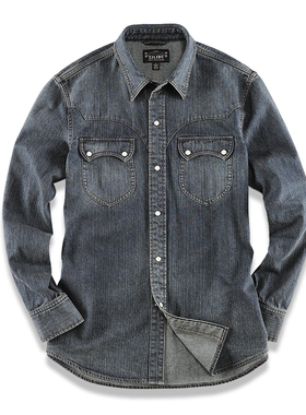 西里布美式经典复古牛仔衬衫外套拔染水洗做旧西部工装衬衣非rrl