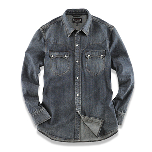 外套拔染水洗做旧西部工装 复古牛仔衬衫 衬衣非rrl 经典 西里布美式