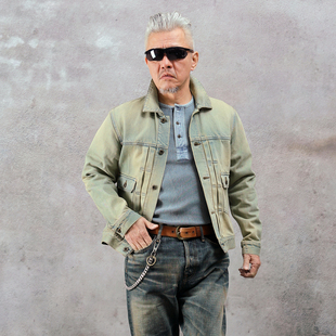 西里布日系复古507XX 阿美咔叽黄泥色重度水洗做旧 2nd牛仔夹克男