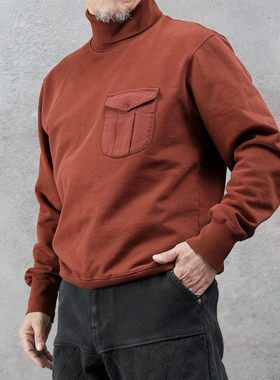 西里布复古高领长袖T套头短款卫衣男秋冬内搭防风加厚重磅非rrl