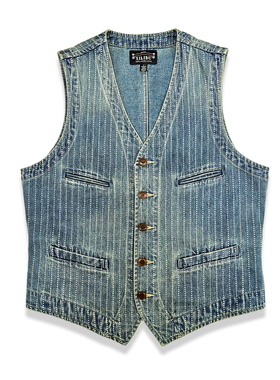 西里布美式复古牛仔条纹马甲背心拔染做旧小众百搭咔叽休闲非rrl