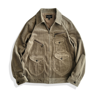 西里布卡其色灯芯绒多口袋工装 外套咔叽日系复古休闲非rrl 夹克衫