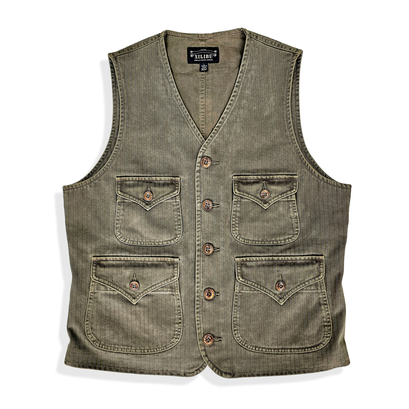 西里布美式复古多袋全棉工装马甲