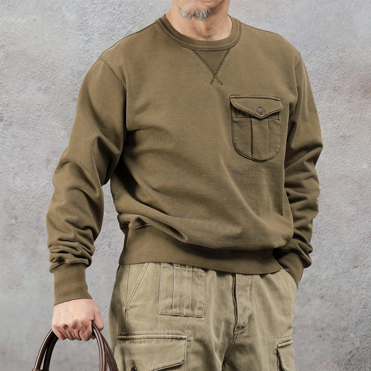 西里布硫化染毛圈布全棉长袖圆领短款卫衣水洗做旧复古经典套头衫