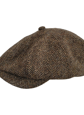 西里布复古元年人字纹羊毛八角帽 画家帽贝雷帽报童帽前进帽非rrl