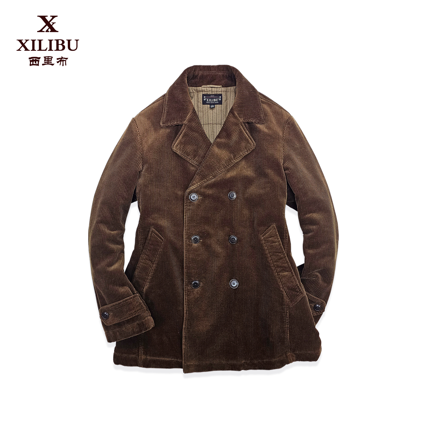 西里布全棉灯芯绒双排扣西服领棉服外套男美式复古条绒棉衣 非rrl