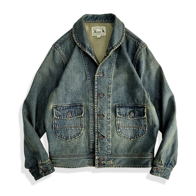 西里布青果领春秋水洗做旧夹克