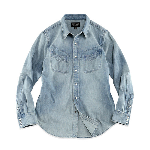 西里布美式复古西部浅色牛仔衬衫