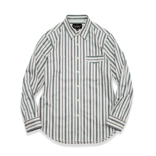 纯棉条纹长袖衬衫咔叽复古休闲