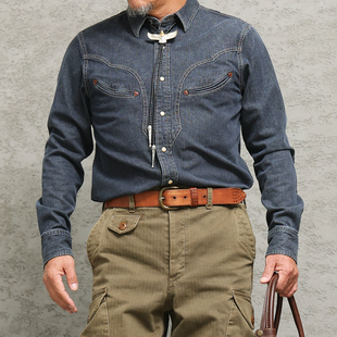 西部月牙弯兜长袖 美式 衬衣阿美咔叽非rrl 经典 西里布复古牛仔衬衫