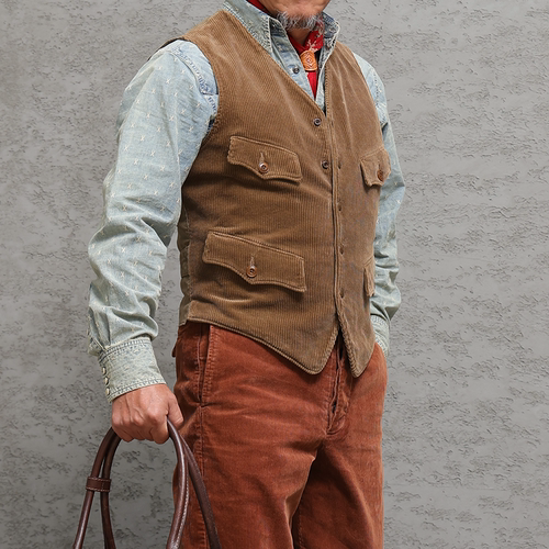 西里布美式复古灯芯绒工装马甲