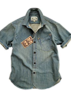 西里布夏季纯棉牛仔半袖衬衫阿美咔叽复古休闲新品非rrl kapital