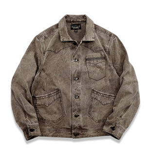 男阿美咔叽重工水洗短款 夹克衫 外套非rrl 复古帆布工装 西里布美式