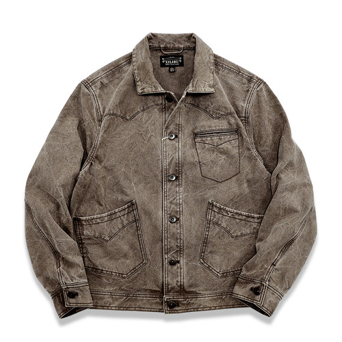 西里布美式复古短款帆布工装夹克