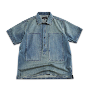 套头短袖 西里布美式 阿美咔叽水洗做旧工装 衬衫 非rrl 复古牛仔半袖