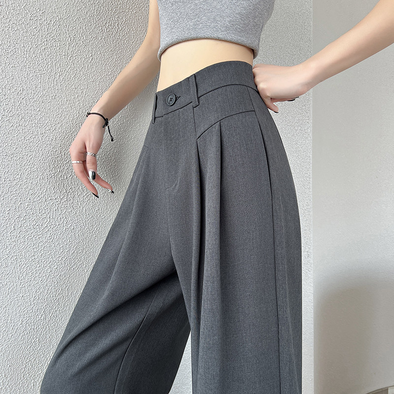 灰色感春夏新款窄版阔腿显瘦西装裤女高腰百搭宽松拖地裤裤子