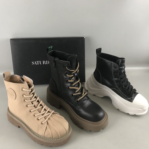 SATURDAYMODE女靴断码撤柜秋冬厚底侧拉链百搭马丁靴真皮休闲单靴