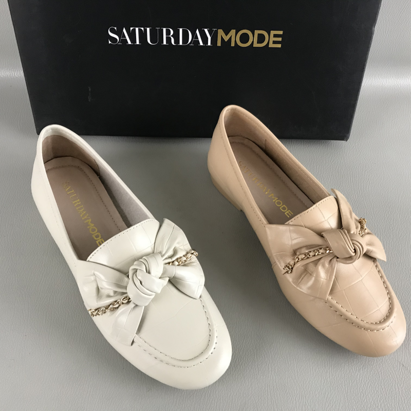 SATURDAYMODE女鞋断码撤柜春秋季一脚蹬平底乐福鞋牛皮时尚豆豆鞋