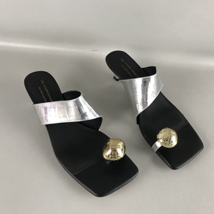 斷碼 女鞋 正品 子 法式 風(fēng)方頭夾趾涼拖真皮百搭涼鞋 撤柜撿漏夏季 40碼