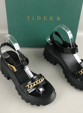 夏季新品女鞋撤柜捡漏夏季魔术贴一字带厚底时装凉鞋真皮休闲凉鞋