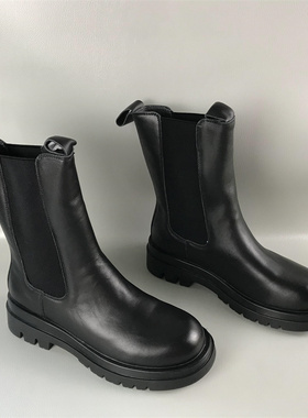 安玛莉马丁靴正品断码撤柜女靴秋冬厚底圆头骑士靴套筒真皮马丁靴