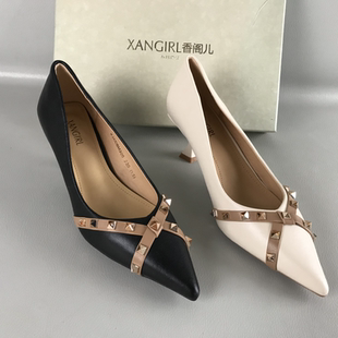 断码 XANGIRL 高跟鞋 正品 法式 撤柜春夏时尚 香阁儿女鞋 铆钉浅口单鞋