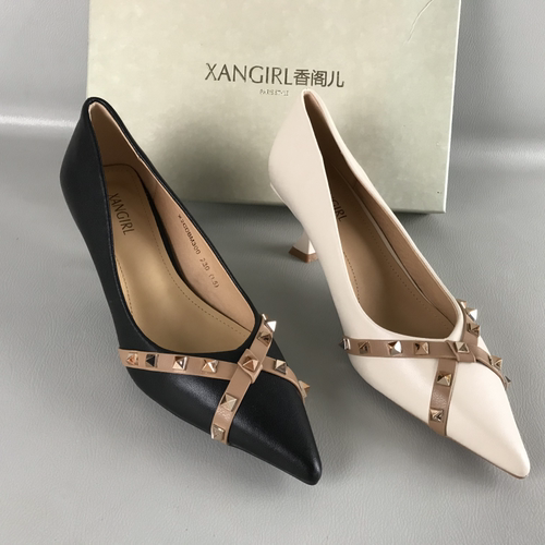 正品XANGIRL/香阁儿女鞋断码撤柜春夏时尚铆钉浅口单鞋法式高跟鞋