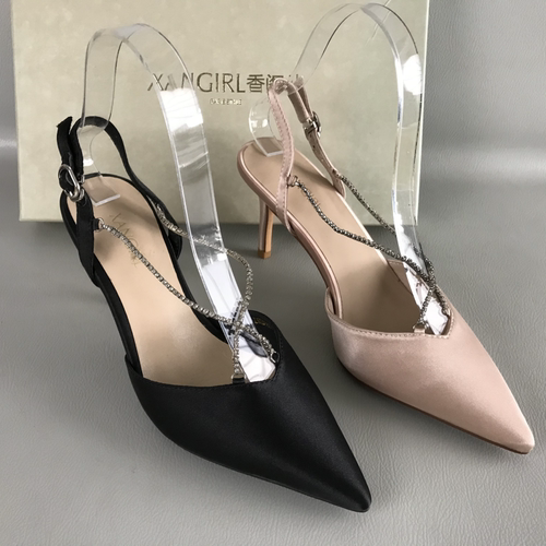 XANGIRL/香阁儿品牌女鞋断码撤柜春夏一字带优雅烫钻高跟包头凉鞋