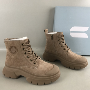 comely康莉品牌女靴断码冬季薄绒里松糕底高帮棉靴韩版猪皮马丁靴