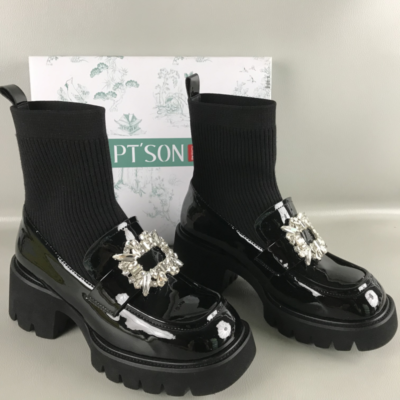 PT'SON百田森女靴断码撤柜冬季薄绒里甜美玛丽珍弹力袜靴瘦瘦靴子