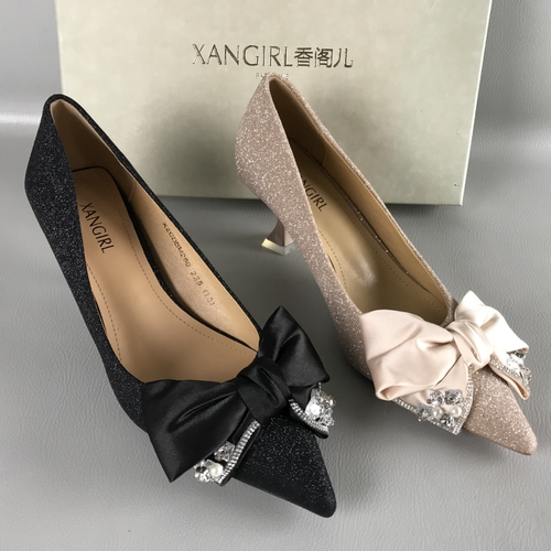 XANGIRL/香阁儿正品断码撤柜春夏浅口单鞋蝴蝶结气质百搭高跟鞋女