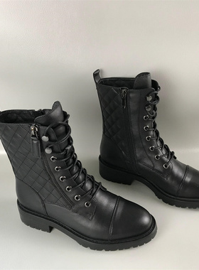 安玛莉正品断码撤柜女靴秋冬季新品系带百搭短靴真皮英伦风马丁靴