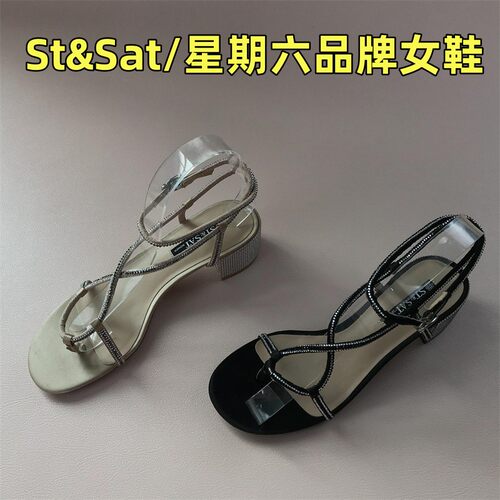 其他粗跟烫钻夹趾女鞋