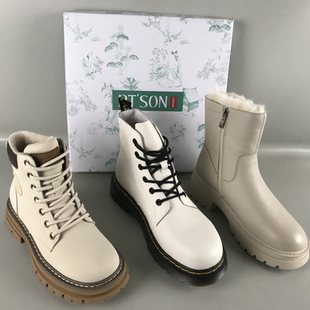 撤柜秋冬侧拉链厚绒里英伦风马丁靴真皮棉靴 SON百田森女靴断码